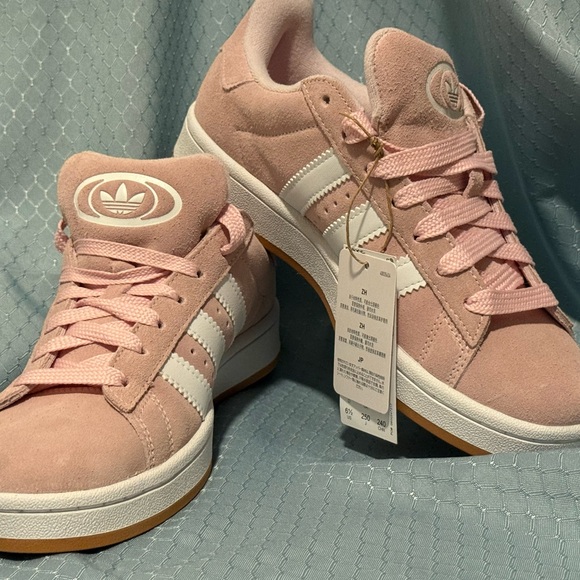 adidas Shoes - 19. NWT NO BOX adidas Pink Suede Low-Top Sneakers with White Stripes